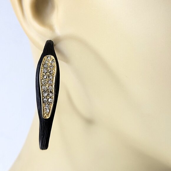 Black Hoop Earrings With crystals - Picture 6 of 9